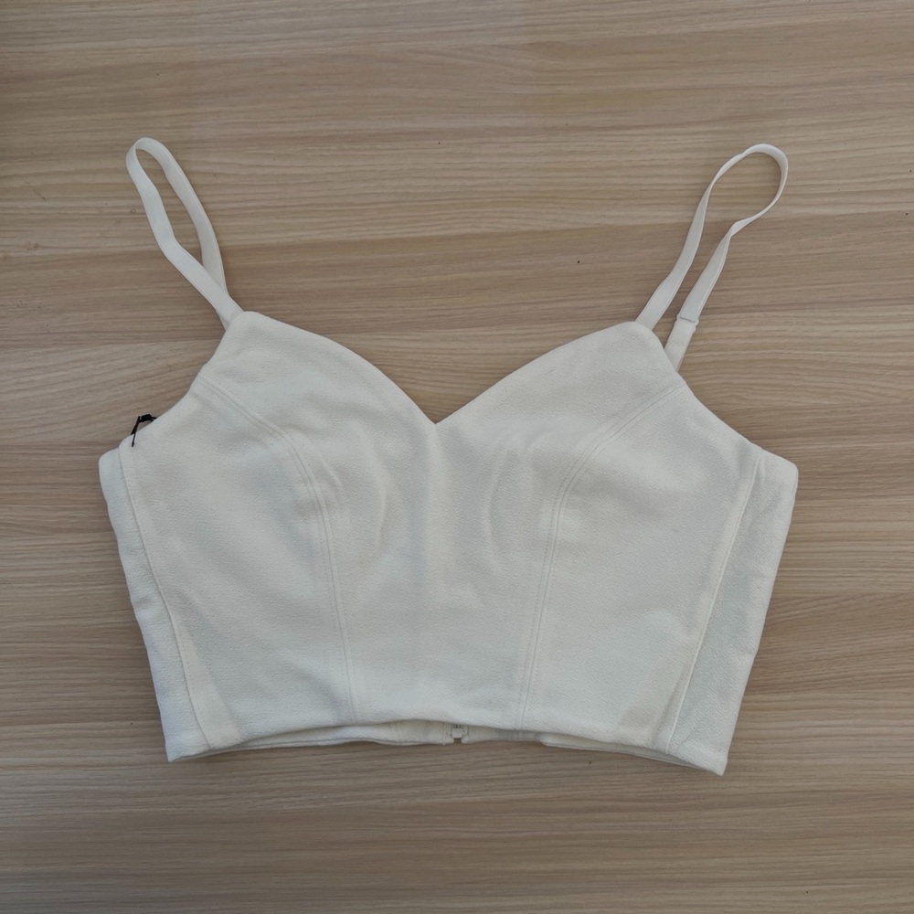 BABATON Aritzia Women's White Bustier Crop Top with Adjustable Straps